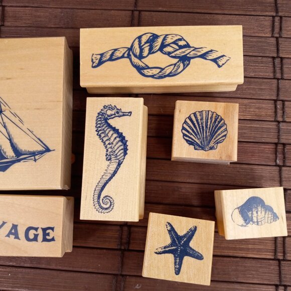 Recollections Bon Voyage 7pc Rubber Stamp Set Nautical Sailing Ship Sea Shell - Picture 3 of 7